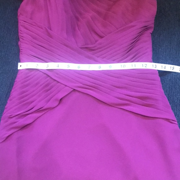 DAVID'S BRIDAL Burgundy Floral Detail One Shoulder Pleated Bodice Maxi Dress-2 - Picture 12 of 13